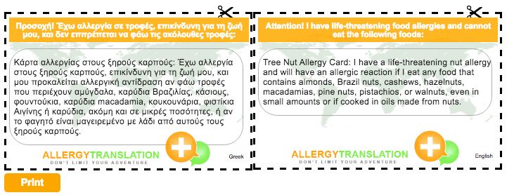 Translation Cards For Food Allergies